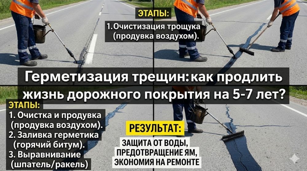 Герметизация трещин: как продлить жизнь дорожного покрытия на 5-7 лет?